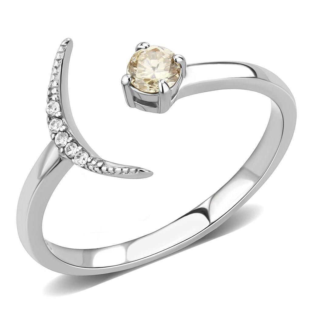 DA358 - High polished (no plating) Stainless Steel Ring with AAA Grade CZ in Champagne