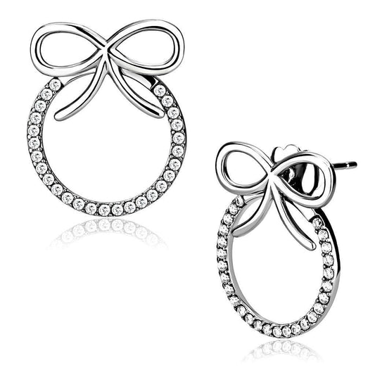 DA218 - High polished (no plating) Stainless Steel Earrings with AAA Grade CZ in Clear