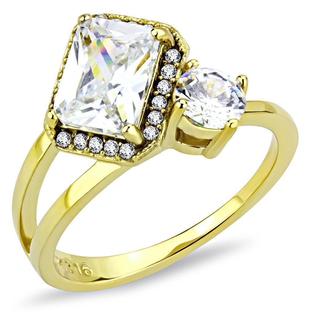 DA173 - IP Gold(Ion Plating) Stainless Steel Ring with AAA Grade CZ in Clear