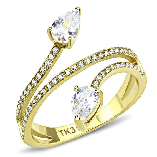 DA171 - IP Gold(Ion Plating) Stainless Steel Ring with AAA Grade CZ in Clear