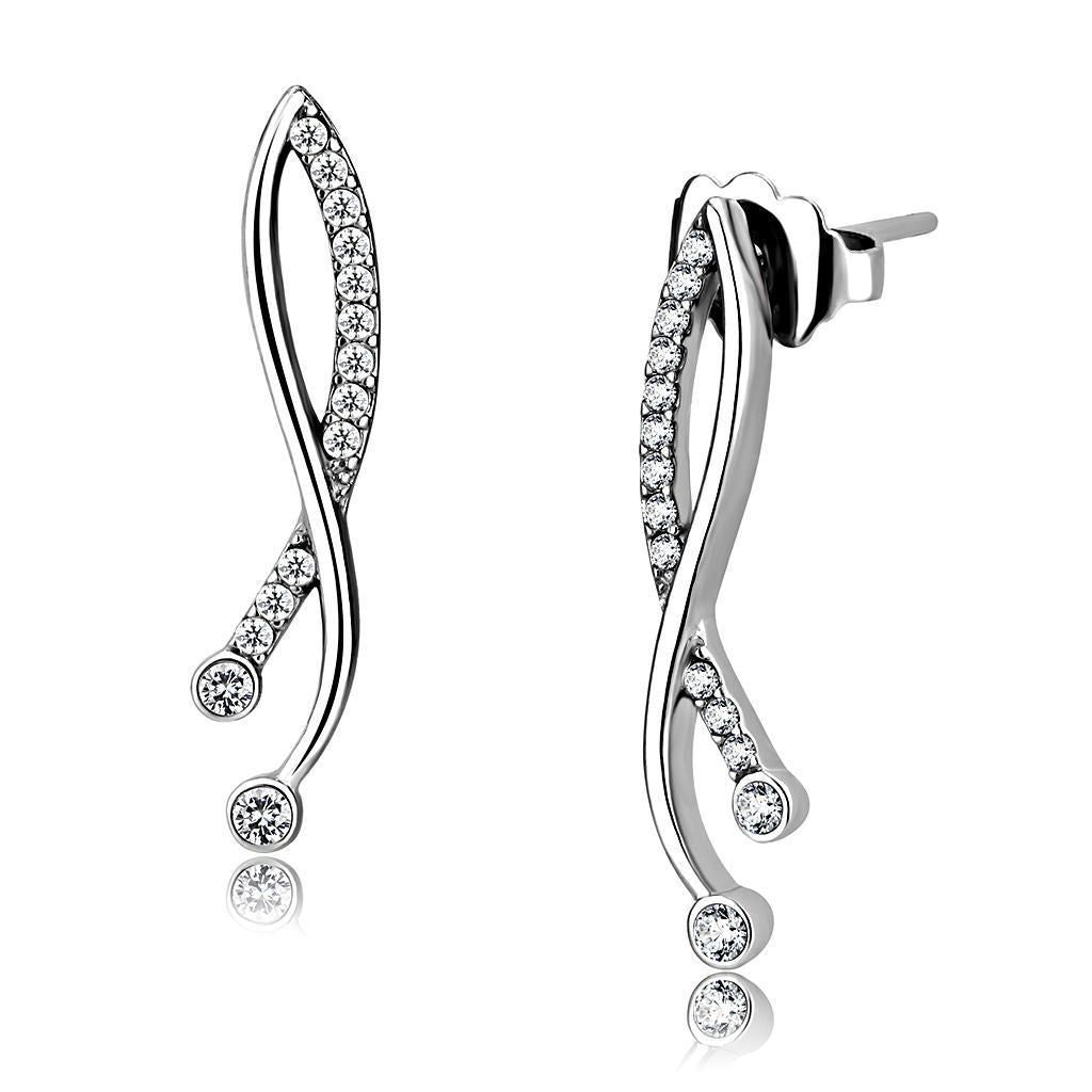 DA184 - High polished (no plating) Stainless Steel Earrings with AAA Grade CZ in Clear