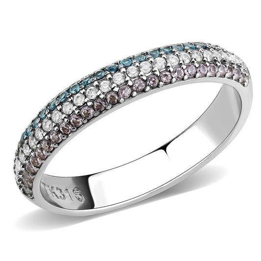 DA232 - High polished (no plating) Stainless Steel Ring with AAA Grade CZ in Multi Color