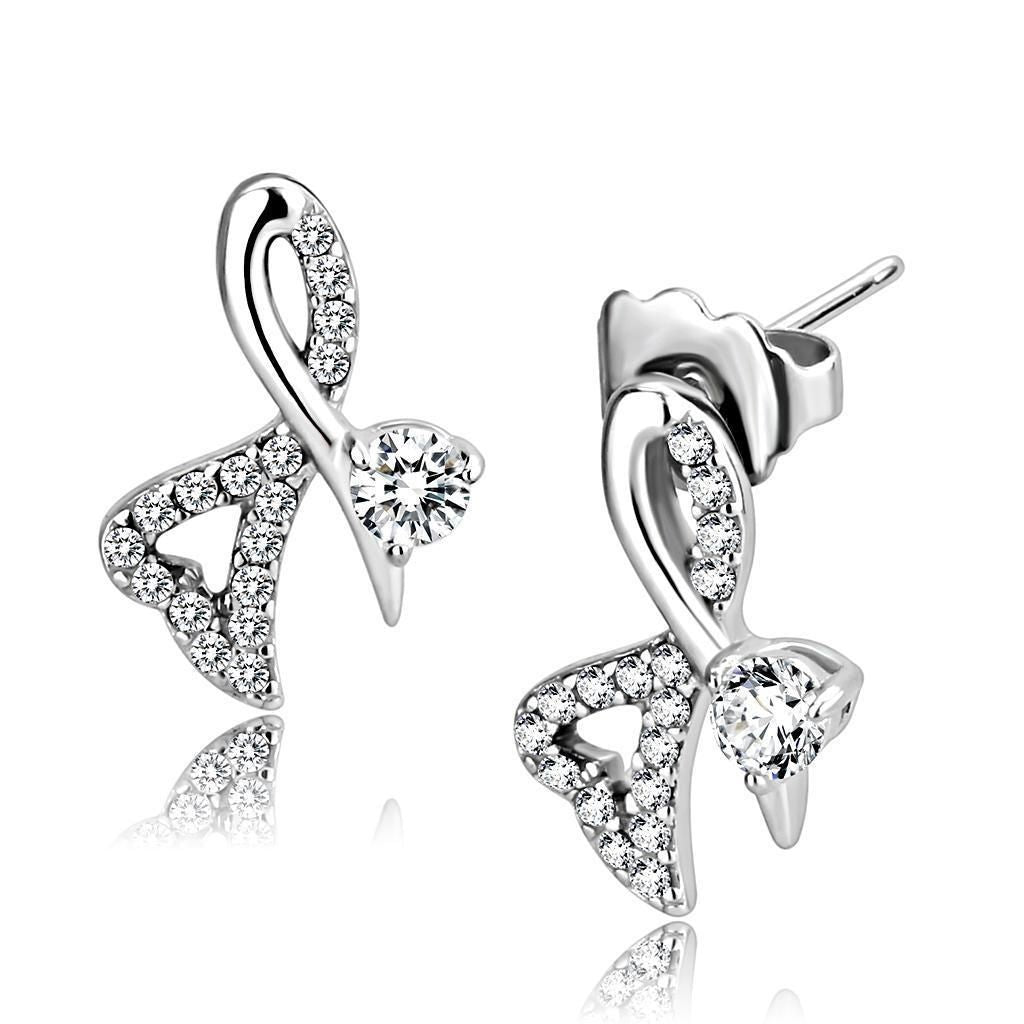 DA204 - High polished (no plating) Stainless Steel Earrings with AAA Grade CZ in Clear