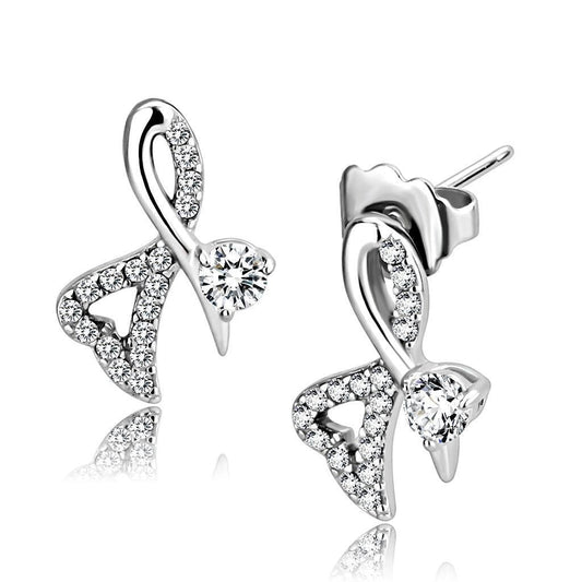 DA204 - High polished (no plating) Stainless Steel Earrings with AAA Grade CZ in Clear