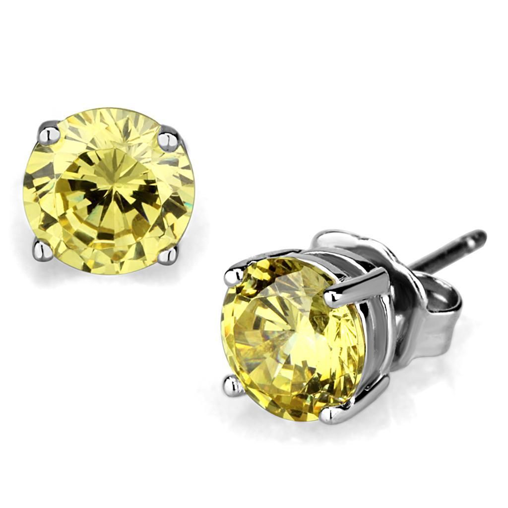 LO3953 - Rhodium Brass Earrings with AAA Grade CZ in Citrine Yellow