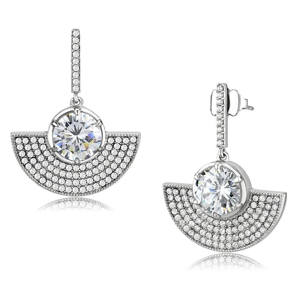 DA334 - No Plating Stainless Steel Earrings with AAA Grade CZ in Clear