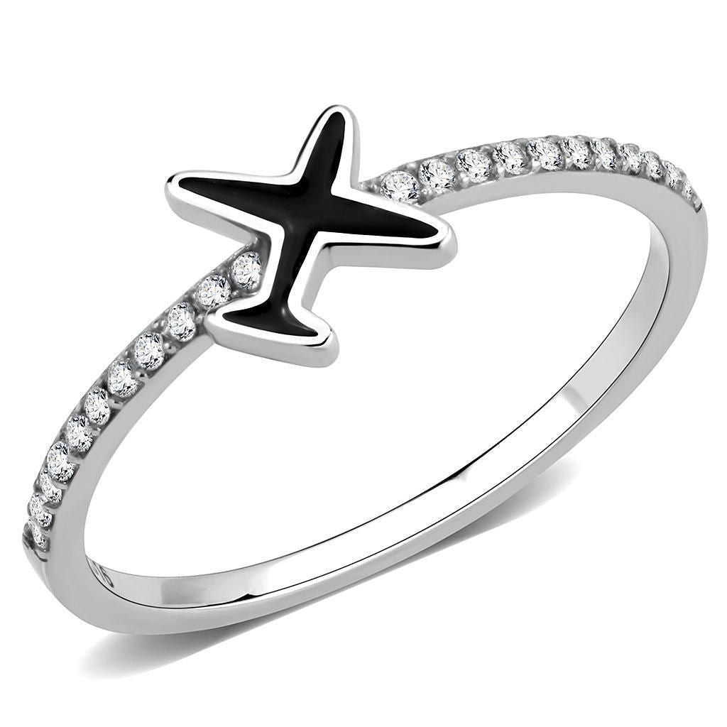 DA311 - No Plating Stainless Steel Ring with Epoxy in Jet