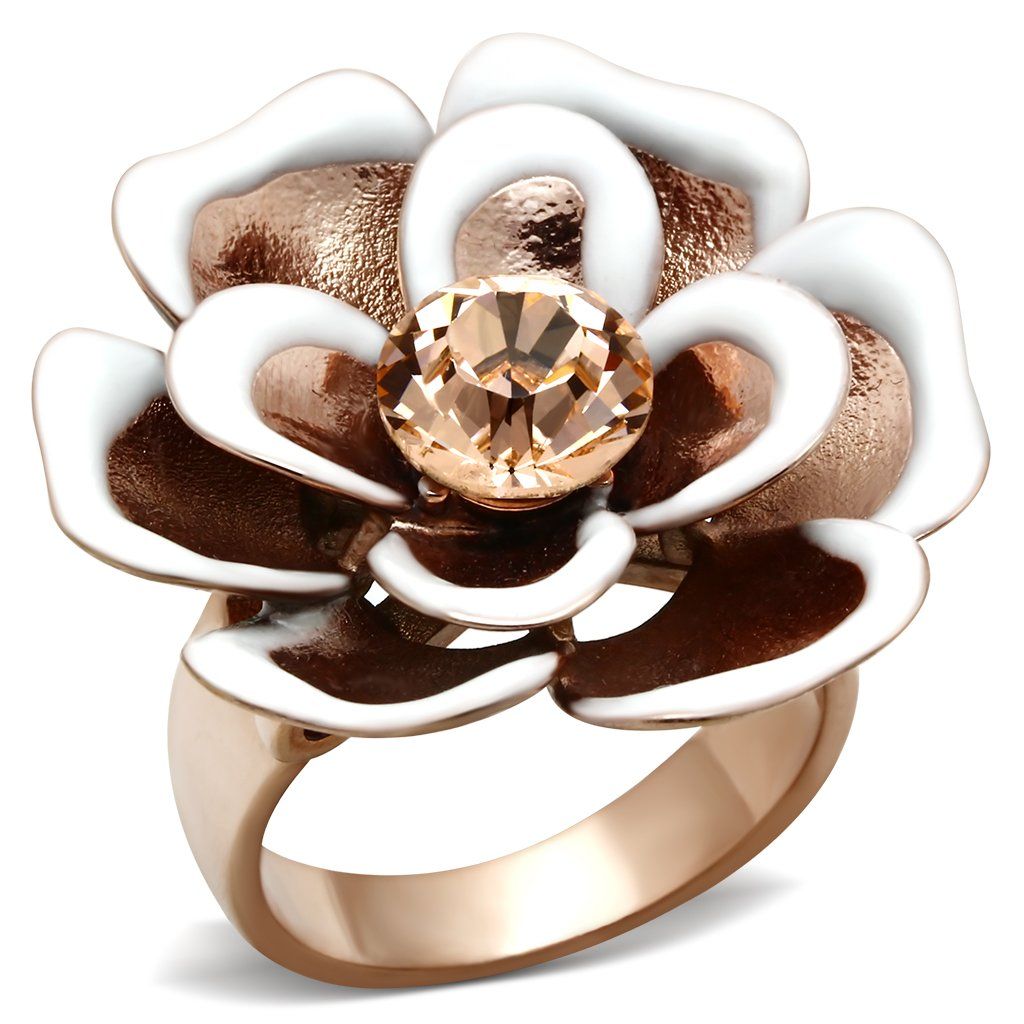 GL247 - IP Rose Gold(Ion Plating) Brass Ring with Top Grade Crystal in Light Peach