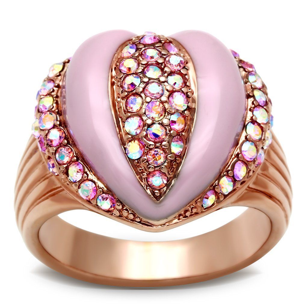GL227 - IP Rose Gold(Ion Plating) Brass Ring with Top Grade Crystal in Light Rose