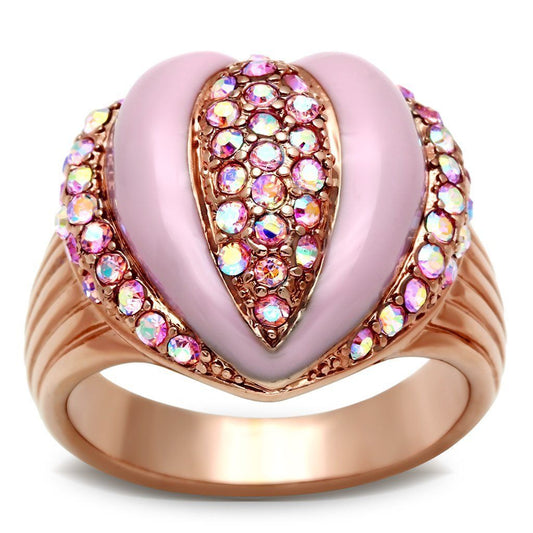 GL227 - IP Rose Gold(Ion Plating) Brass Ring with Top Grade Crystal in Light Rose