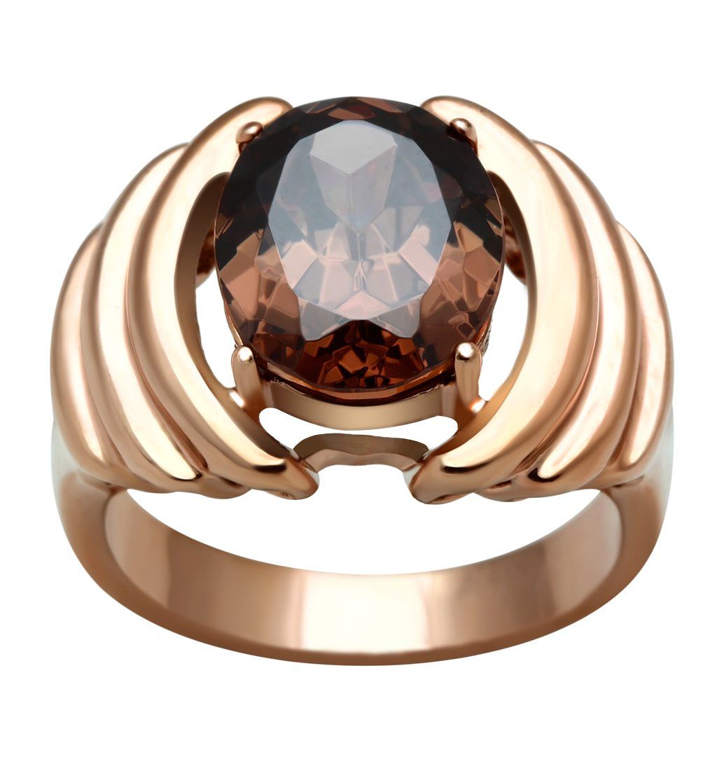 GL242 - IP Rose Gold(Ion Plating) Brass Ring with AAA Grade CZ in Brown