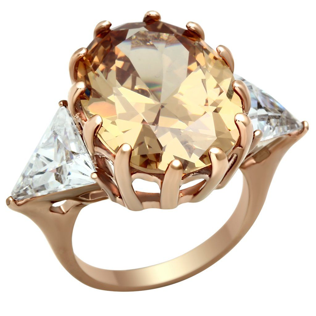 GL243 - IP Rose Gold(Ion Plating) Brass Ring with AAA Grade CZ in Champagne