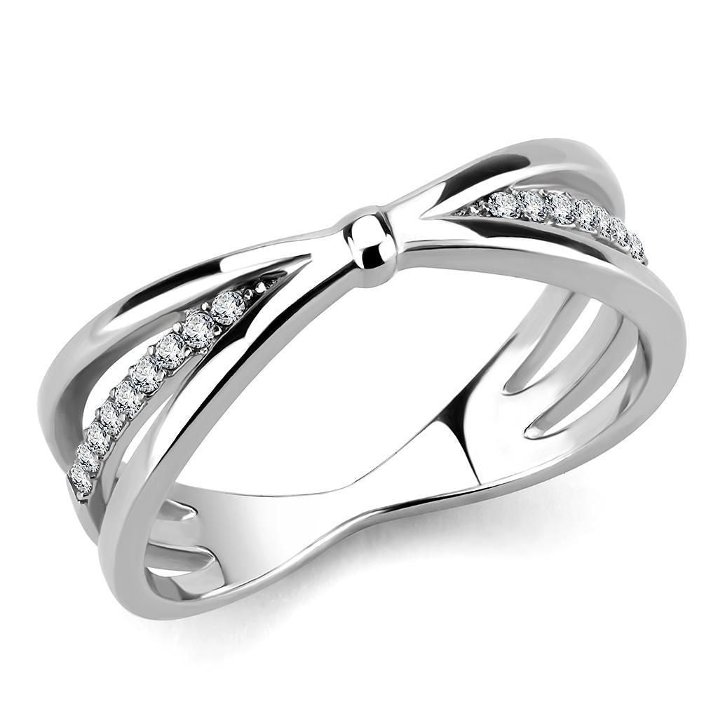 DA239 - High polished (no plating) Stainless Steel Ring with AAA Grade CZ in Clear