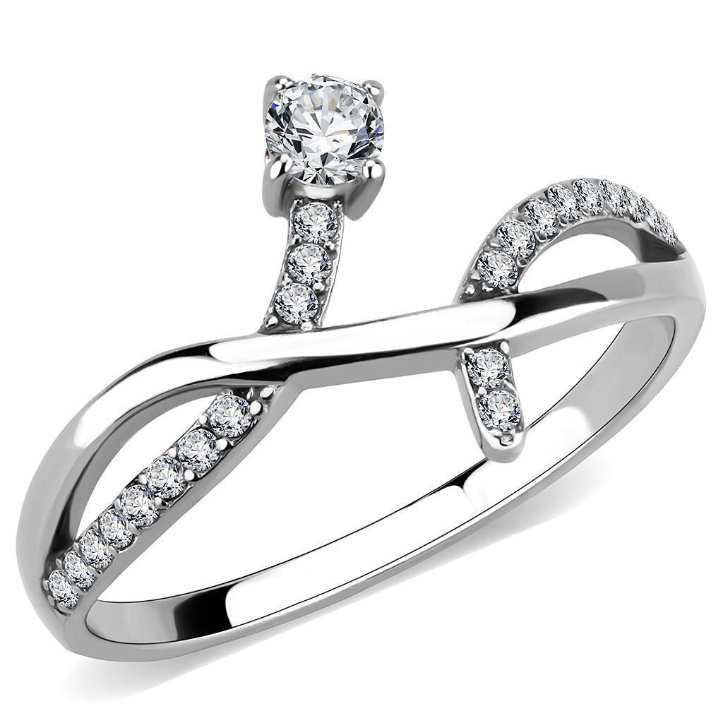 DA240 - High polished (no plating) Stainless Steel Ring with AAA Grade CZ in Clear