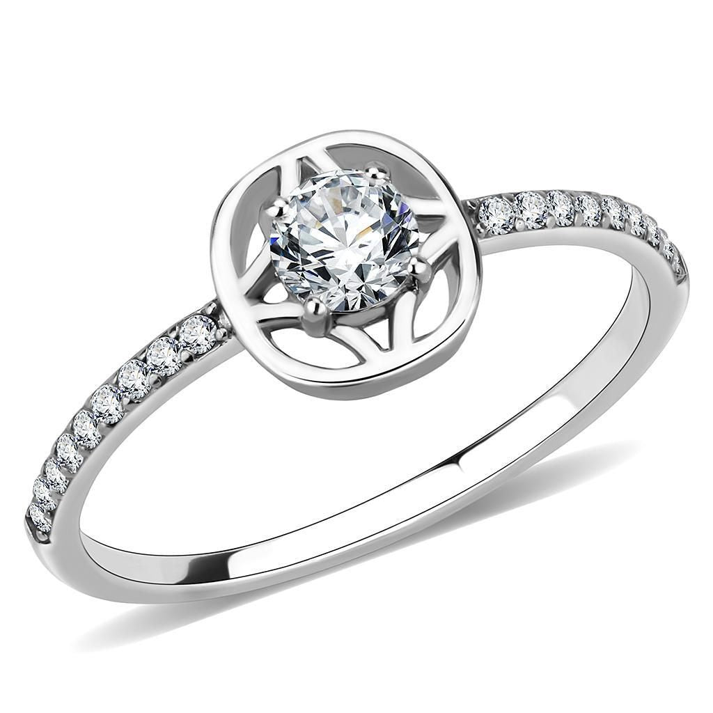 DA238 - High polished (no plating) Stainless Steel Ring with AAA Grade CZ in Clear