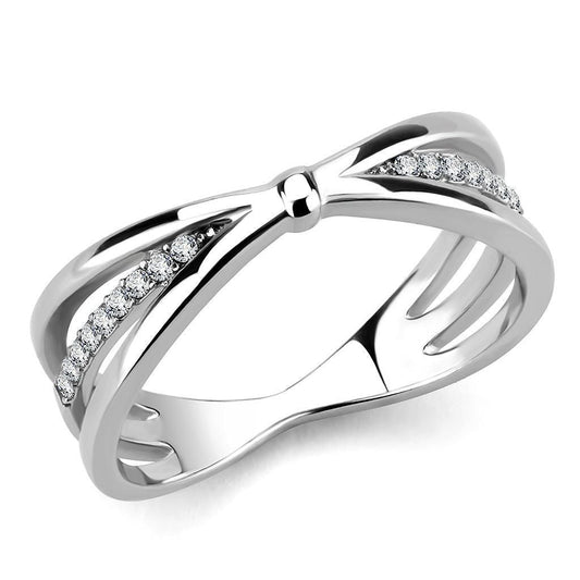 DA239 - High polished (no plating) Stainless Steel Ring with AAA Grade CZ in Clear