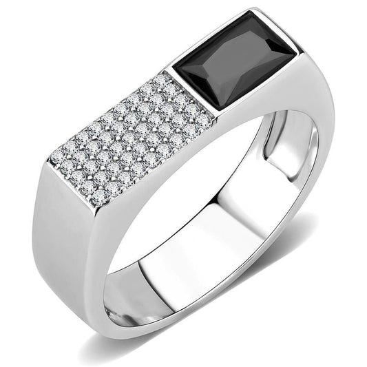 DA252 - High polished (no plating) Stainless Steel Ring with AAA Grade CZ in Black Diamond