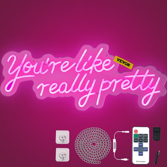 You're Like Really Pretty Neon Sign, 27.5" x 12" Pink LED Neon Signs for Wall Decor, Large Lights Sign with Remote Control and Power Adapter, Used for Party, Wedding, Living Room, Office