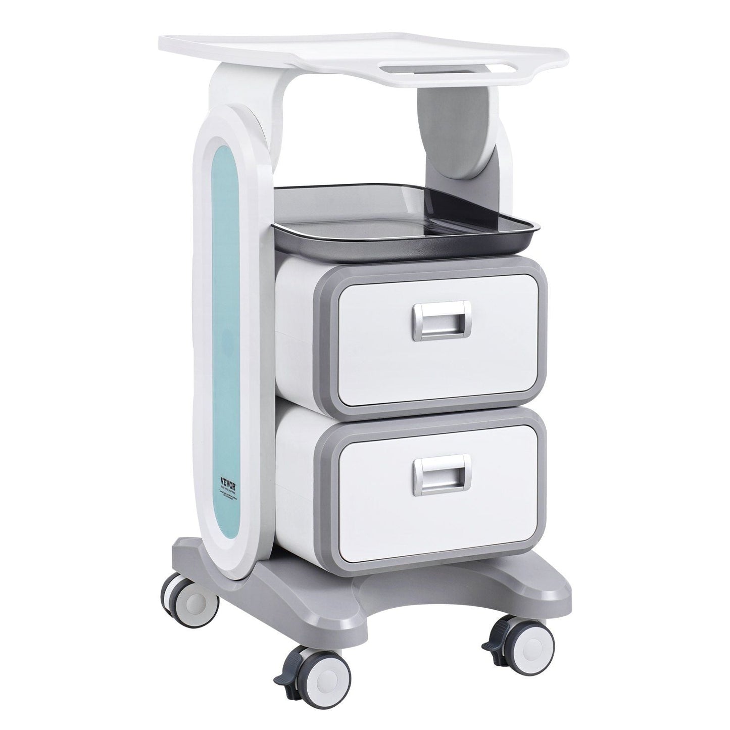 3 Tiers Lab Carts Mobile Medical Cart with 2 Drawers & 1 Top Tray White, Trolley Storage Cart with ABS Material, Lab Rolling Cart with 4 Silent Wheels for Lab, Clinic, Hospital, Salon, Office
