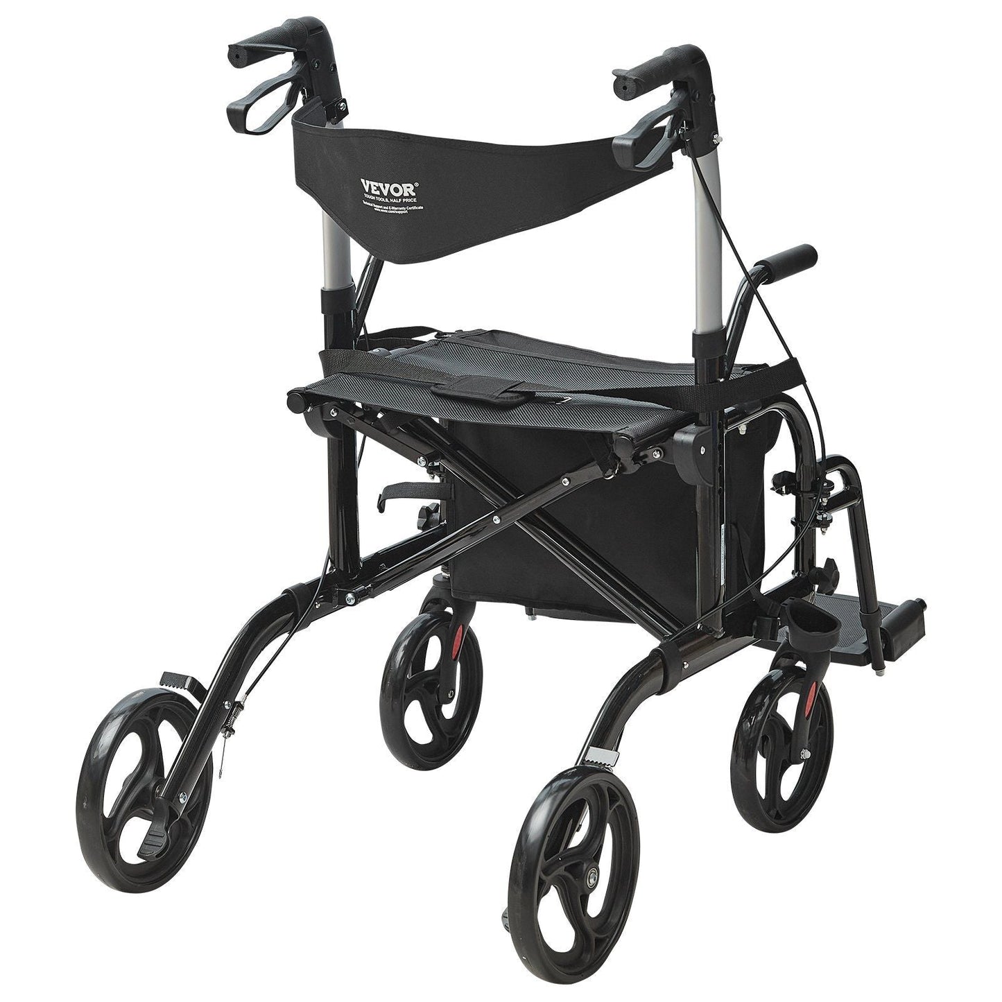 2 in 1 Rollator Walker & Transport Chair for Seniors, Folding Rolling Walker Wheelchair Combo & Footrests, Lightweight Aluminum Mobility Walker with Adjustable Handle, All Terrain Wheels, 300LBS