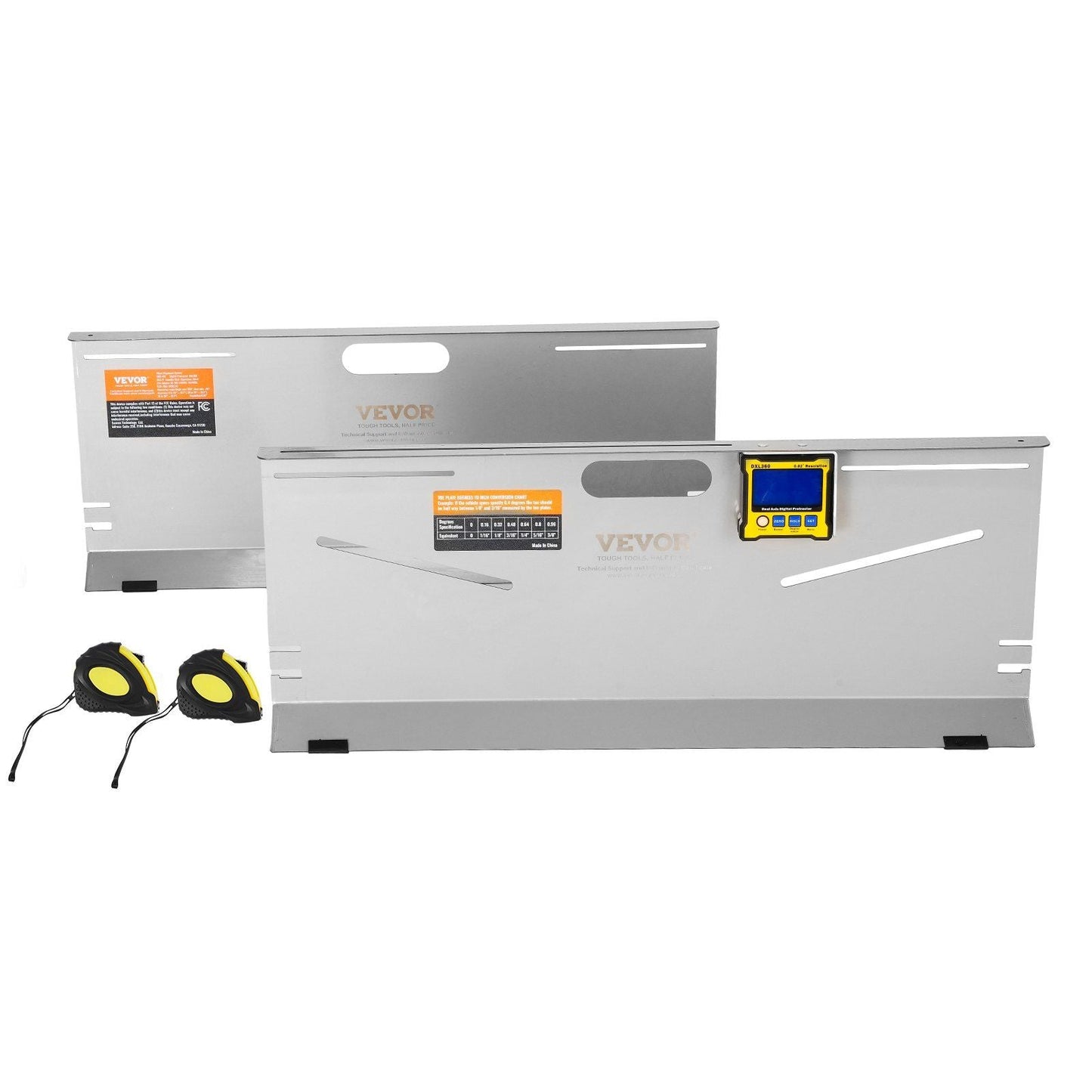 Wheel Alignment Tool, 2-Pack Toe Plates, Camber/Caster/Toe Gauge 0.1° Accuracy, Stainless Steel Tool Plate, Magnetic Slots and 6 Alignment Rods, Includes 2 Measuring Tapes & Conversion Chart