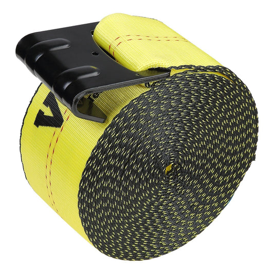 Winch Straps, 4" x 30', 6000 lbs Load Capacity, 18000 lbs Break Strength, Truck Straps with Flat Hook, Flatbed Tie Downs Cargo Control for Trailers, Farms, Rescues, Tree Saver, Yellow (10 Pack)