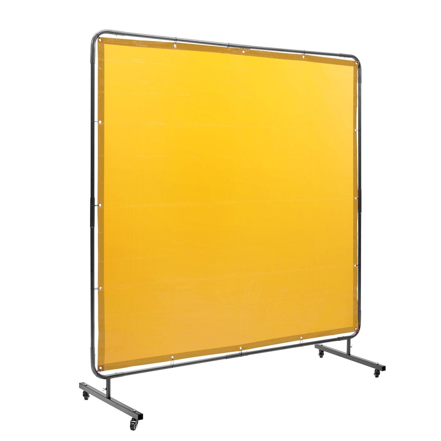 Welding Screen with Frame, 6' x 6' Welding Curtain Screen, Flame-Resistant Vinyl Welding Protection Screen on 4 Swivel Wheel (2 Lockable), Moveable & Professional for Workshop/Industrial, Yellow