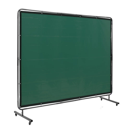 Welding Screen with Frame, 6' x 8' Welding Curtain Screen, Flame-Resistant Vinyl Welding Protection Screen on 4 Swivel Wheels (2 Lockable), Moveable & Professional for Workshop/Industrial, Green