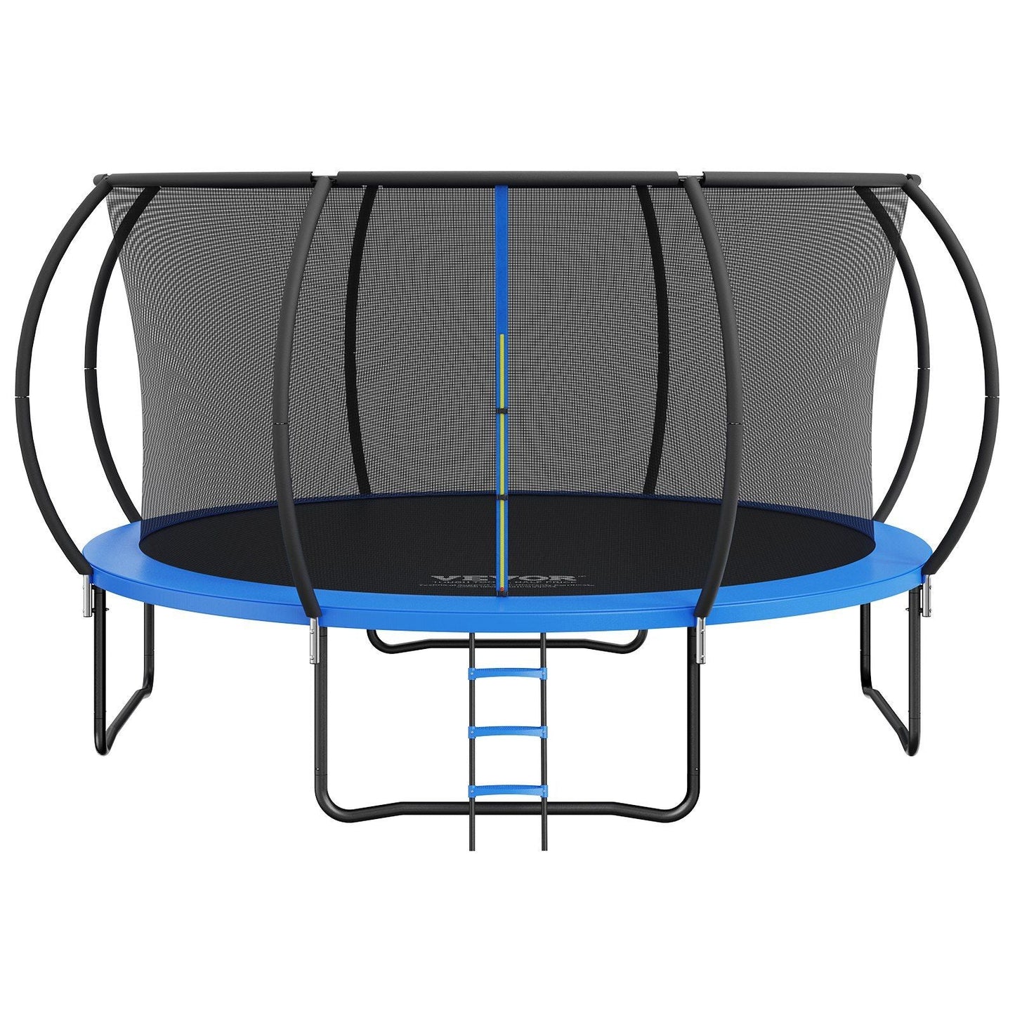 14FT Trampoline, 450 lbs Trampoline with Enclosure Net, Ladder, and Curved Pole, Heavy Duty Trampoline with Jumping Mat and Spring Cover Padding, Outdoor Recreational Trampolines for Kids Adults
