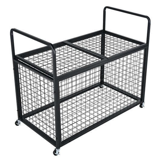 Rolling Sports Ball Storage Cart, Lockable Basketball Cage with Double Lids, Sport Equipment Holder Organizer for Indoor Outdoor, Steel Storage Rack for Garages, Playgroup, Gym and Schools
