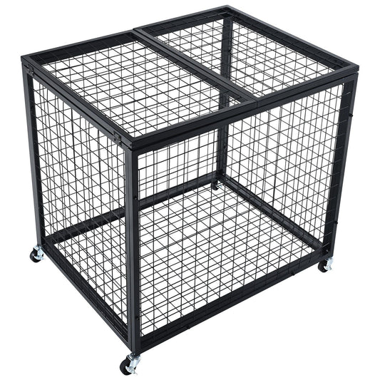 Rolling Sports Ball Storage Cart, Lockable Basketball Cage with Double Lids, Sport Equipment Holder Organizer for Indoor Outdoor, Steel Storage Rack for Garages, Playgroup, Gym and Schools