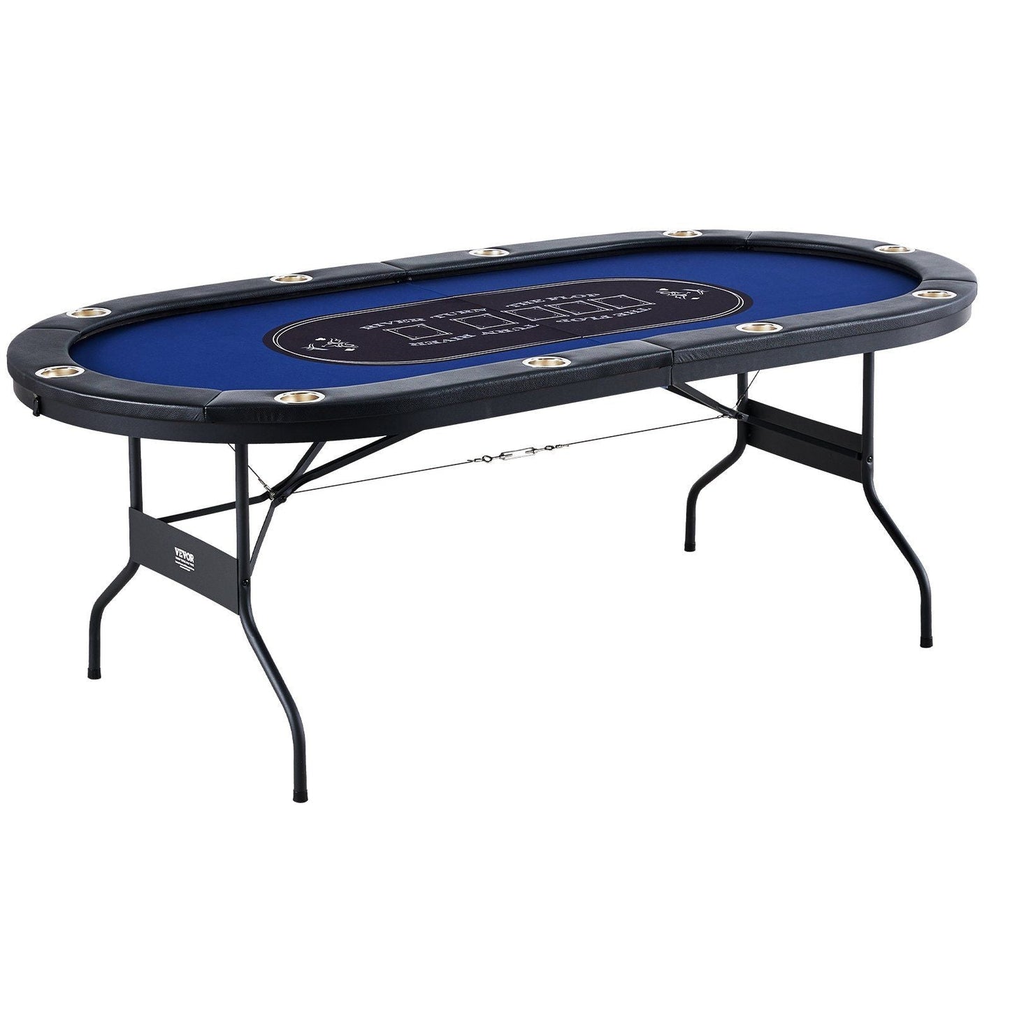 10 Player Foldable Poker Table, Blackjack Texas Holdem Poker Table with Padded Rails and Stainless Steel Cup Holders, Portable Folding Card Board Game Table, 84" Oval Casino Leisure Table