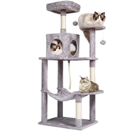 Cat Tree 56.2" Cat Tower with Cat Condo Sisal Scratching Post Light Grey