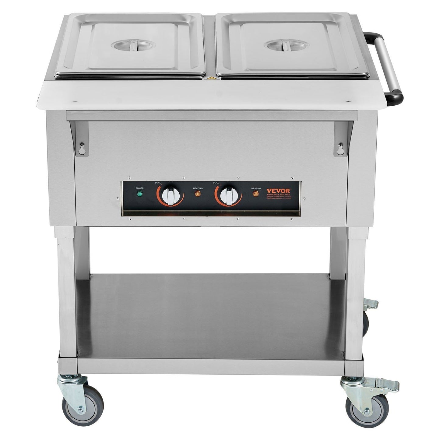 2-Pan Commercial Food Warmer, 2 x 20.6QT Electric Steam Table, 1000W Professional Buffet Catering Food Warmer with 4 Wheels (2 Lockable), Food Grade Stainless Steel Server for Party Restaurant