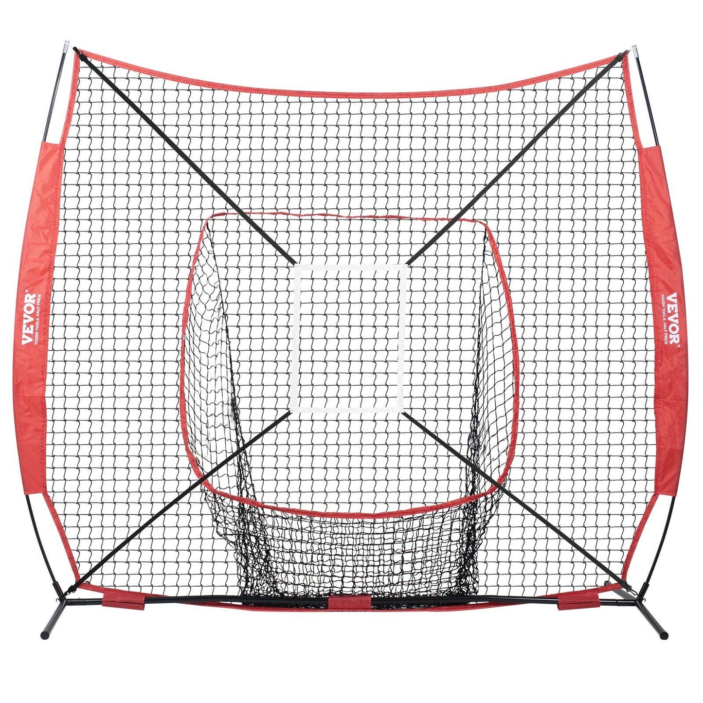 7x7 ft Baseball Softball Practice Net, Portable Baseball Training Net for Hitting Batting Catching Pitching, Backstop Baseball Equipment with Bow Frame, Carry Bag, Strike Zone, Ball, Batting Tee