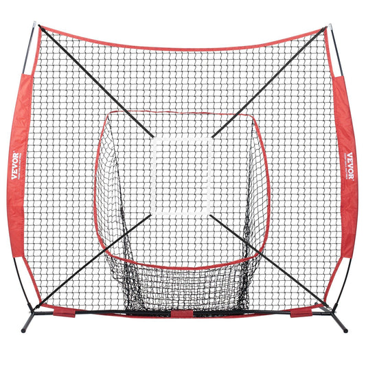 7x7 ft Baseball Softball Practice Net, Portable Baseball Training Net for Hitting Batting Catching Pitching, Backstop Baseball Equipment with Bow Frame, Carry Bag, Strike Zone, Ball, Batting Tee