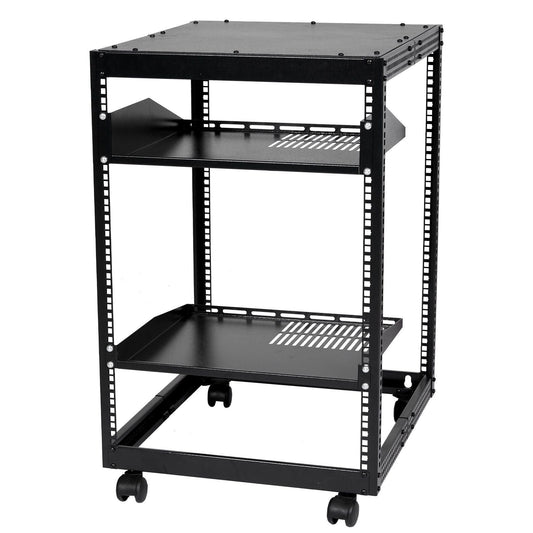 15U Open Frame Server Rack, 23''-40'' Adjustable Depth, Free Standing or Wall Mount Network Server Rack, 4 Post AV Rack with Casters, Holds All Your Networking IT Equipment AV Gear Router Modem