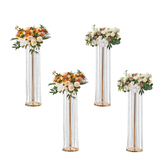 4PCS 35.43inch Tall Crystal Wedding Flowers Stand, Luxurious Centerpieces Flower Vases Crystal Gold Vase Metal, Perfect for T-stage Wedding Party Ceremony Dinner Event Hotel Home Decor