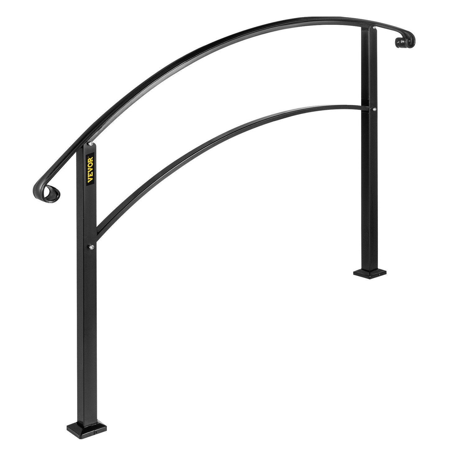 4-Step Handrail Fits 1 or 4 Steps Matte Black Stair Rail Wrought Iron Handrail with Installation Kit Hand Rails for Outdoor Steps