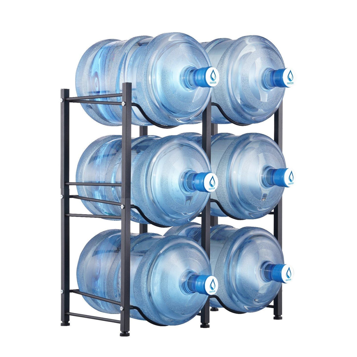 3 Tiers Water Jug Holder Double Row Water Bottle Rack for 6 Bottles Black