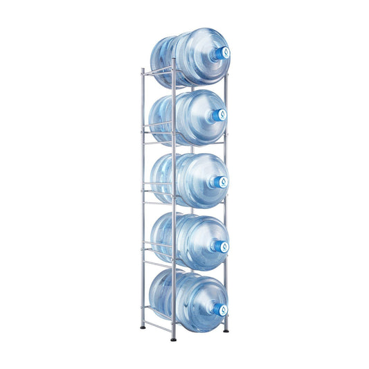 5 Tiers Water Jug Holder Single Row Water Bottle Rack for 5 Bottles Silver