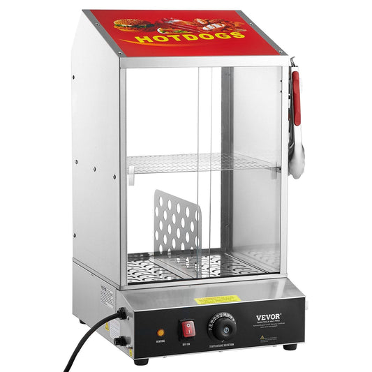 Commercial Hot Dog Steamer 2-Tier Electric Bun Warmer 39QT Slide Doors