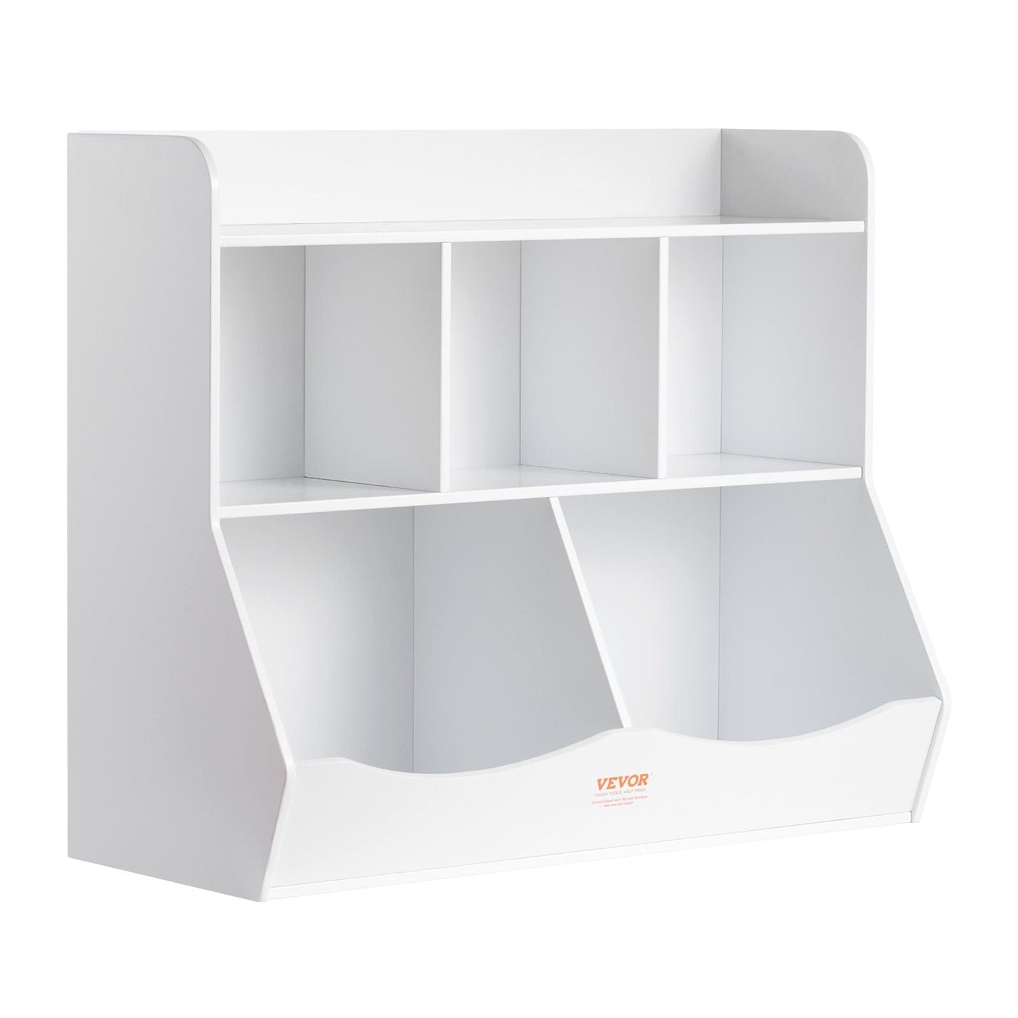 Wood Kid Storage Cubby, Toy Storage Organizer with Bookshelf, 5-Cubby Wood Toy Storage Cabinet, Children Book Toy Shelf for Kids Room, Playroom, Kindergarten, Nursery, White