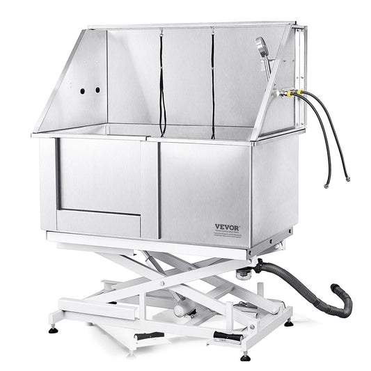 50" Pet Dog Bathing Station Electric Height Adjustment, Professional Stainless Steel Dog Grooming Tub w/ Soap Box, Faucet,Rich Accessory,Bathtub for Multiple Pets, Washing Sink for Home(Left)