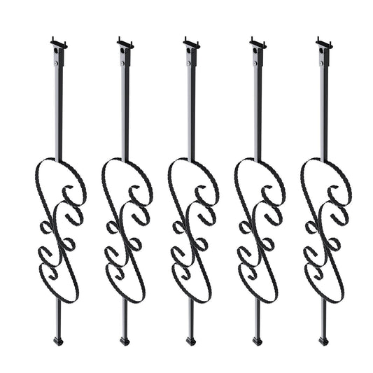 Staircase Metal Balusters, 44'' x 1/2" Galvanized Steel Decorative Banister Spindles, 5 Pack S Shape Deck Baluster, Hollow Satin Black Spiral Stair Railing with Shoes & Screws
