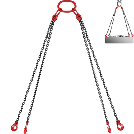 10FT Chain Sling 5/16 Inch X 10 FT Engine Lift Chain G80 Alloy Steel Engine Chain Hoist Lifts 3 Ton with 4 Leg Grab Hooks and Adjuster Used in Mining, Machinery, Ports, Building