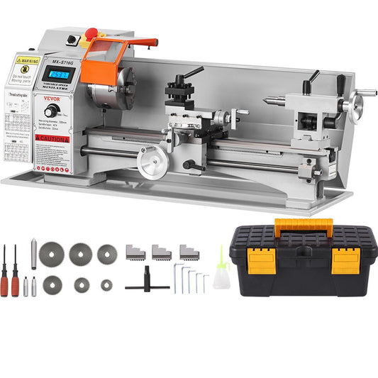 Mini Metal Lathe Machine, 7'' x 16'', 800W Precision Benchtop Power Metal Lathe, 150-2500 RPM Continuously Variable Speed, with 3.9'' 3-jaw Metal Chuck Tool Box for Processing Precision Parts