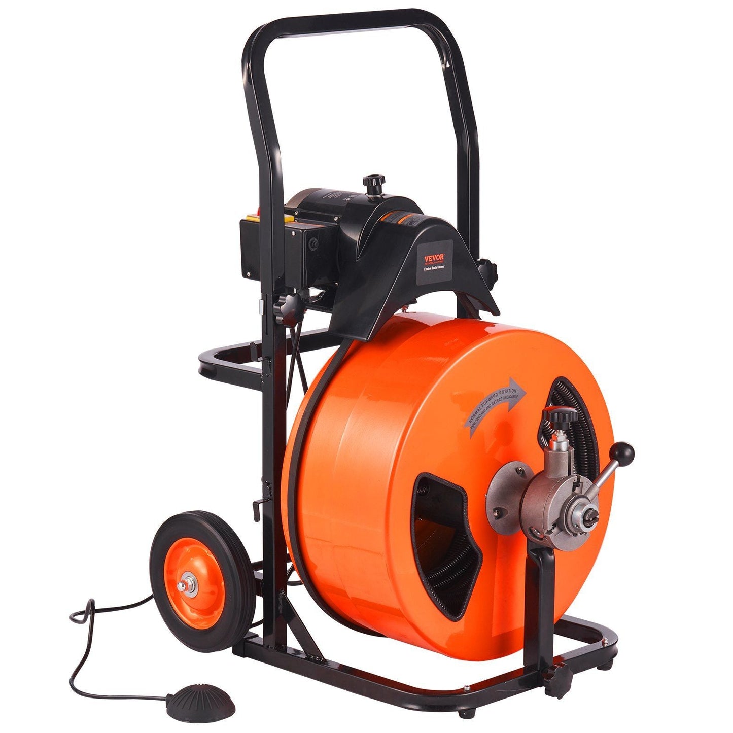 Drain Cleaning Machine 100FT x 3/4 Inch, Sewer Snake Machine Auto Feed, Drain Auger Cleaner with 4 Cutter & Air-Activated Foot Switch for 1" to 4" Pipes