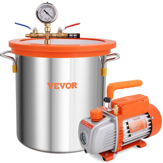 5 Gallon Vacuum Chamber and 3.5 CFM Pump Kit, Tempered Glass Lid Vacuum Degassing Chamber Kit, Single Stage Vacuum Pump with 250 ml Oil Bottle, for Stabilizing Wood, Degassing Silicones, Epoxies