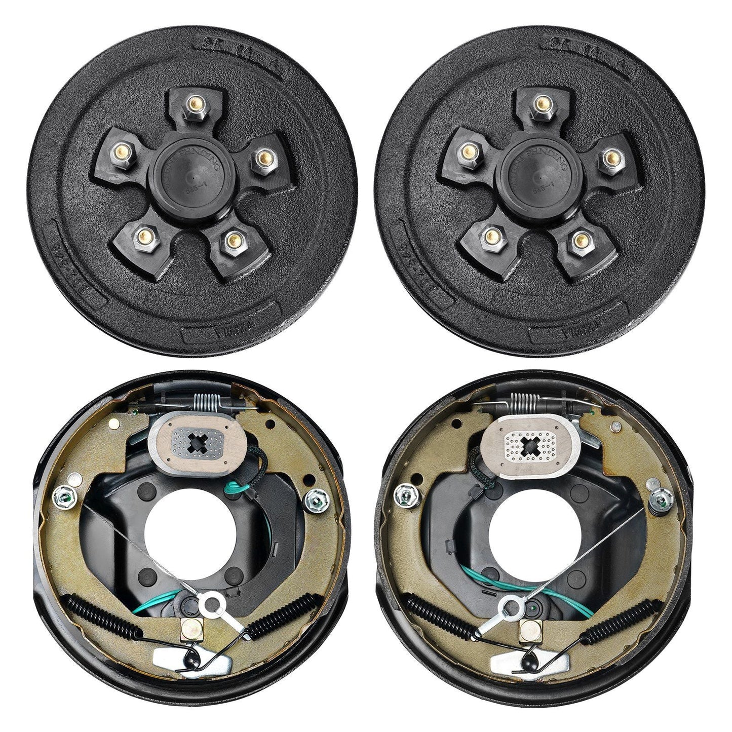 Trailer Hub Drum Kits 5 on 4.5" B.C. with 10" x 2-1/4" Electric Brakes, Self-Adjusting Trailer Brake Assembly for 3500 lbs Axle, 4-Hole Mounting, Backing Plates for Brake System Part Replacement